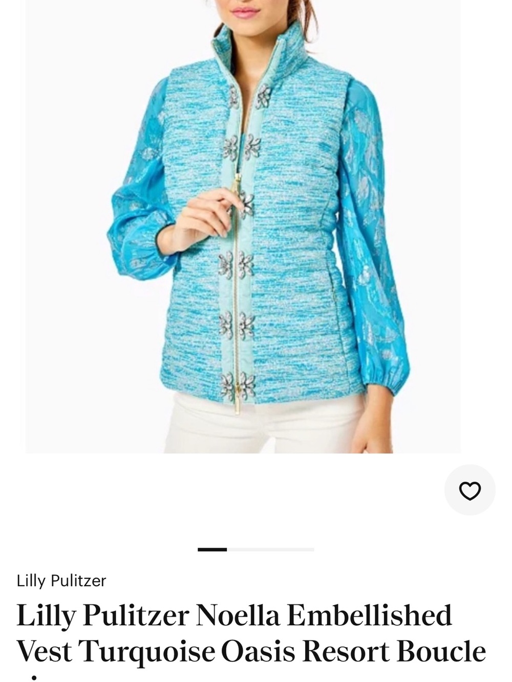 Lilly Pulitzer Women's Turquoise Tweed Vest Jacket with Embellished Front M